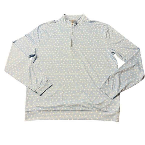 JOHNNIE-O MEN’S LIGHT BLUE PALM PRINT 1/4 ZIP PULLOVER SURF SWIM TOP SIZE MEDIUM - Picture 1 of 9